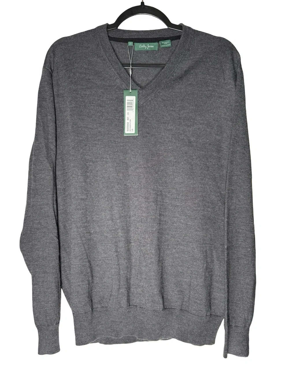 Bobby Jones Merino Wool Sweater Sz Large Charcoal V Neck Golf Preppy Luxury NWT